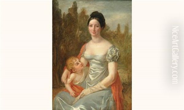 Portrait De Madame Lazare Hoche(?) Et De Sa Fille Oil Painting by Francois Pascal Simon Gerard