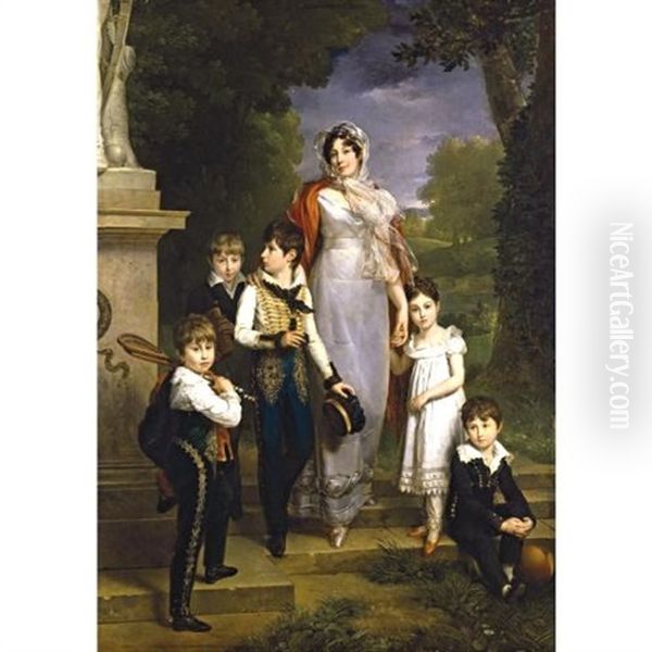 Portrait Of Louise-antoinette-scholastique Geheneuc, Marechale Lannes, Duchesse De Montebello, With Her Children Oil Painting by Francois Pascal Simon Gerard