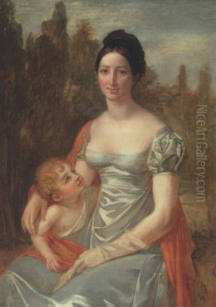 Portrait De Madame Lazare Hoche Et De Sa Fille (?) Oil Painting by Francois Pascal Simon Gerard