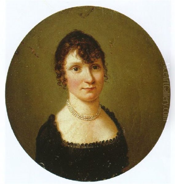 Portrait Of A Lady Wearing A Low-cut Black Dress And Pearl Necklace Oil Painting by Francois Pascal Simon Gerard