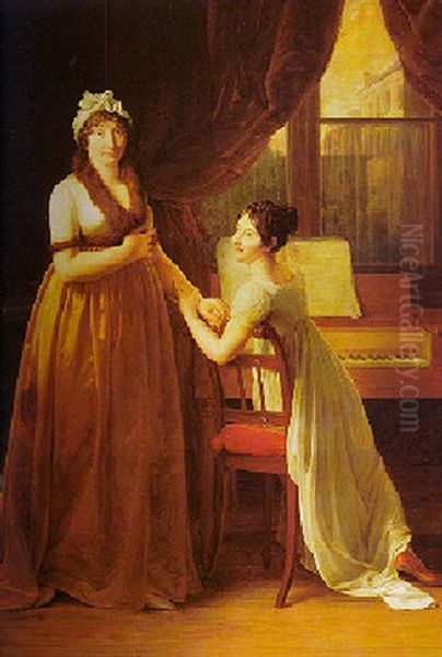 Portrait Of The Comtesse Morel-vinde And Her Daughter, Cecile-louise: The Music Lesson Oil Painting by Francois Pascal Simon Gerard