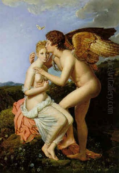 Psyche Et L'amour (psyche Receiving The First Kiss From Cupid) Oil Painting by Francois Pascal Simon Gerard