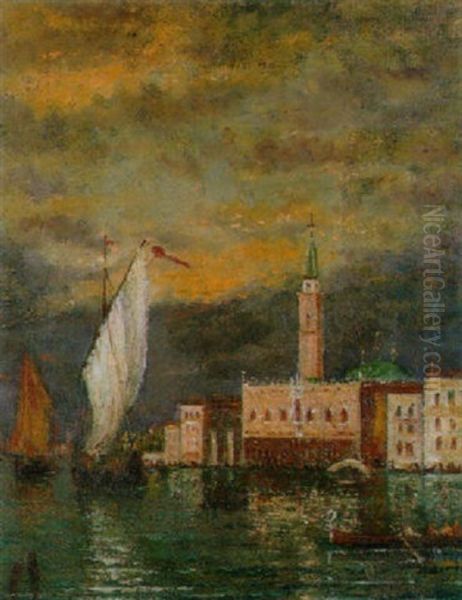 Segelboote Und Gondeln In Der Lagune Von Venedig Oil Painting by Henry Gerard