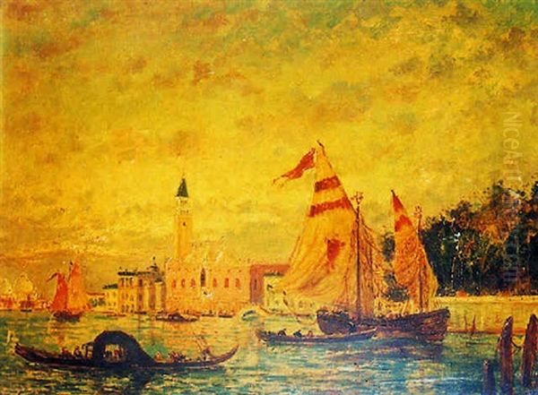 Voiliers Et Gondoles Sur La Lagune A Venise Oil Painting by Henry Gerard