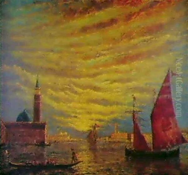 Coucher De Soleil Sur Le Bassin De St. Marc Oil Painting by Henry Gerard