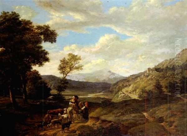 Scene Pastorale Dans Un Paysage (after Jean-louis Demarne) Oil Painting by Louis Auguste Gerard