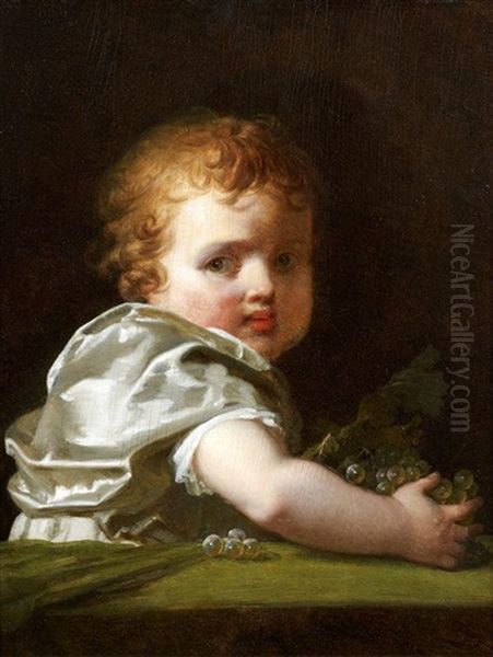 Petit Enfant Tenant Une Grappe De Raisin Oil Painting by Marguerite Gerard