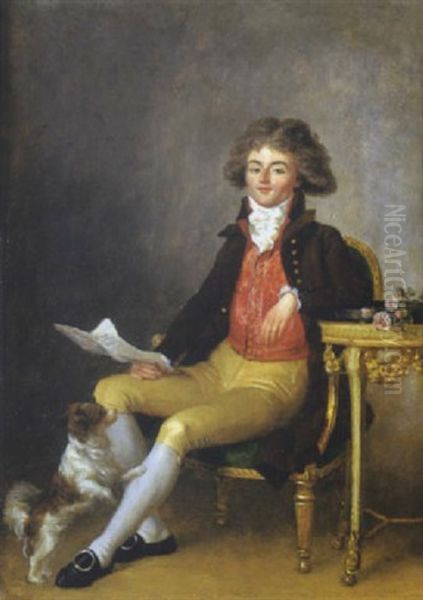 Portrait D'un Gentilhomme Assis Avec Son Chien Oil Painting by Marguerite Gerard