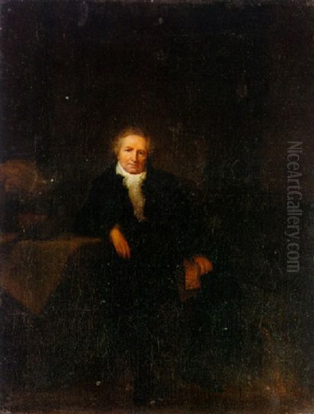 Portrait Of Jean-honore Fragonard Seated Beside A Desk In An Interior Oil Painting by Marguerite Gerard