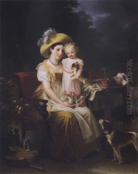 A Portrait Of A Lady With Her Daughter, In A Parkland Setting Oil Painting by Marguerite Gerard