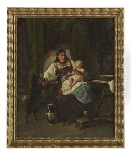 Mother And Child With Dog by Theodore Gerard