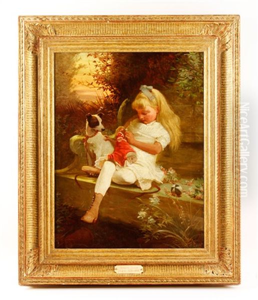 Girl And Dog Oil Painting by Theodore Gerard