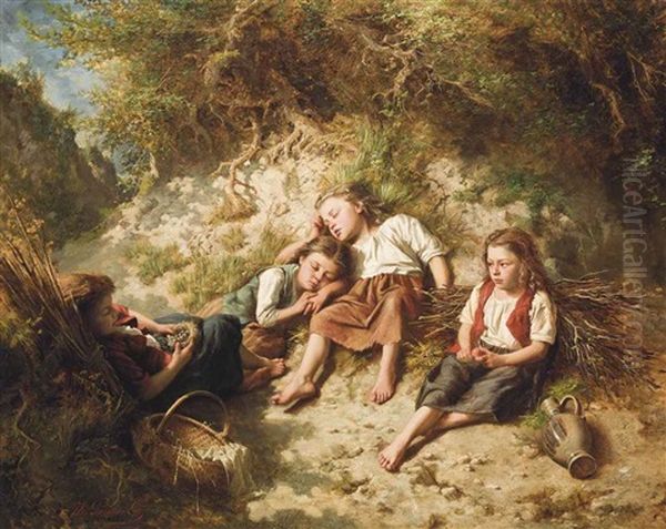 A Rest In The Woods Oil Painting by Theodore Gerard