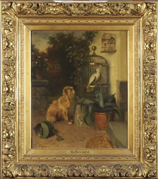 Chien Et Perroquet Oil Painting by Theodore Gerard