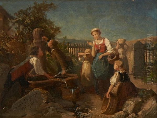 Les Garnements A La Fontaine Oil Painting by Theodore Gerard