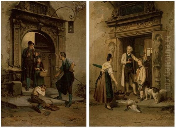 L'ardoise Cassee Et Les Felicitations Du Maitre D'ecole (pair) Oil Painting by Theodore Gerard