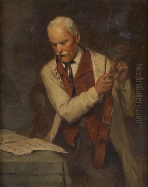 Le Violoniste Accordant Son Instrument Oil Painting by Theodore Gerard