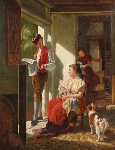 Bonheur Domestique Oil Painting by Theodore Gerard