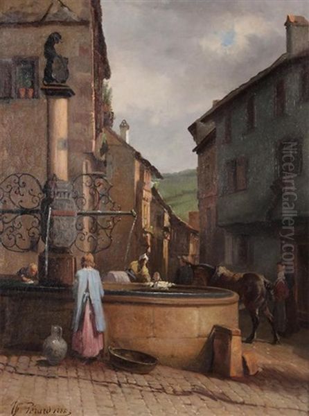 Mediterranean Village View With Figure Near A Water Basin Oil Painting by Theodore Gerard