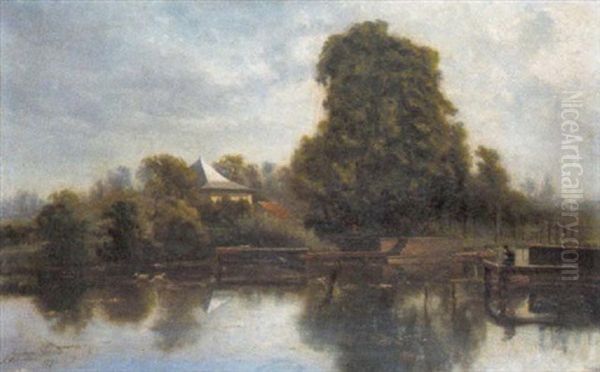 Lijnvisser Bij De Sluis Oil Painting by Theodore Gerard