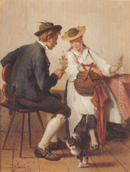 Flowers For His Sweetheart Oil Painting by Theodore Gerard