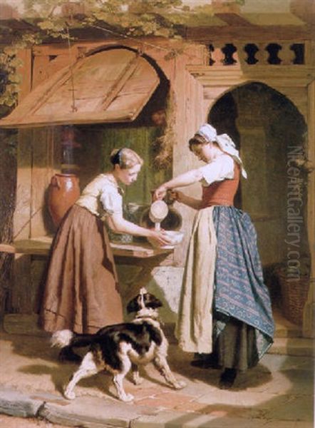 At The Dairy Oil Painting by Theodore Gerard