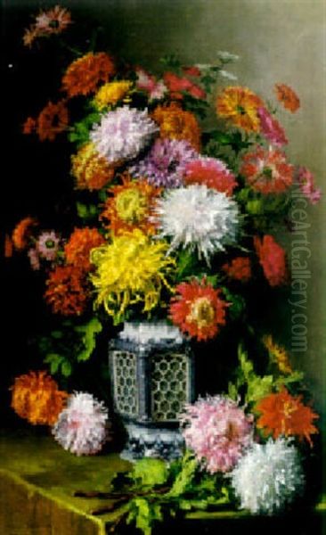 Still Life Of Flowers In A Chinese Blue And White Vase by Theodore Gerard