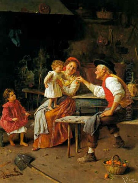 Essayant Les Lunettes De Grandmere Oil Painting by Theodore Gerard