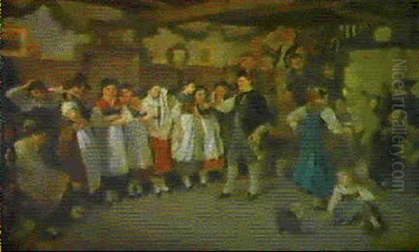 Auf Das Wohl Des Jungen Brautpaares (in Einem...landgasthaus Haben Sich Dorfmusikanten Aufgestellt) Oil Painting by Theodore Gerard