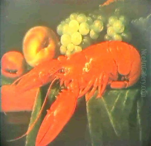 A Still Life Of A Lobster, Peaches And Grapes... Oil Painting by Jasper Gerardi