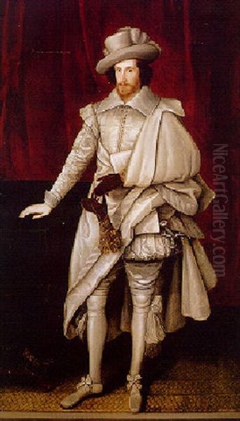 Portrait Of A Gentleman In A White Satin Doublet And Pantaloons Oil Painting by Marcus Gerards the Elder