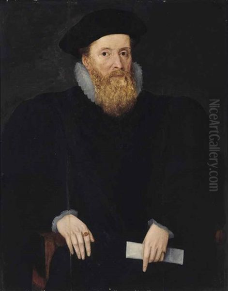 Portrait Of A Gentleman, Possibly William Cecil, Lord Burghley (1520-1598) Half-length, Seated And Holding A Letter Oil Painting by Marcus Gerards the Younger