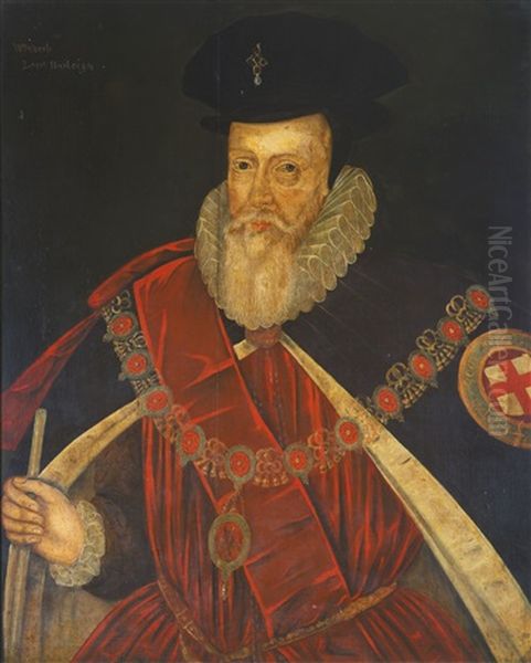 Portrait Of Wwilliam Cecil, 1st Baron Burghley (1520- 1598), Half-length, Wearing The Robes And Collar Of A Knight Of The Garter Oil Painting by Marcus Gerards the Younger