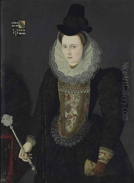 Portrait Of A Lady Traditionally Identified As Lady Anne Bowyer, Nee Salter (1592-1676), Three-quarter-length, In A Richly Embroidered Bodice... Oil Painting by Marcus Gerards the Younger