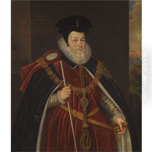 Portrait Of William Cecil, Lord Burghley (1520-1598), Wearing Garter Robes Oil Painting by Marcus Gerards the Younger