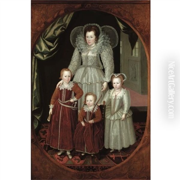 Portrait Of Anne, Lady Wentworth And Her Children Oil Painting by Marcus Gerards the Younger