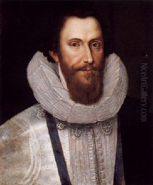 Portrait Of Robert Devereux, 2nd Earl Of Essex, Wearing A Grey Jacket And Ruff Oil Painting by Marcus Gerards the Younger