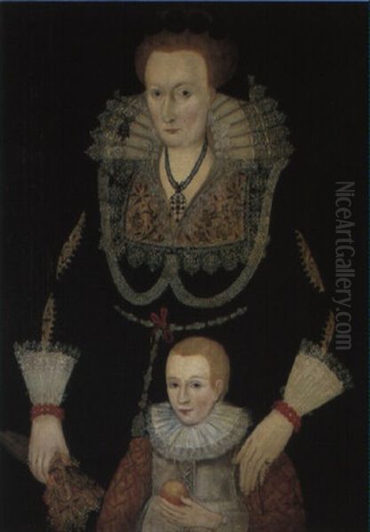 Portrait Of A Lady With Her Son Holding An Apple Oil Painting by Marcus Gerards the Younger