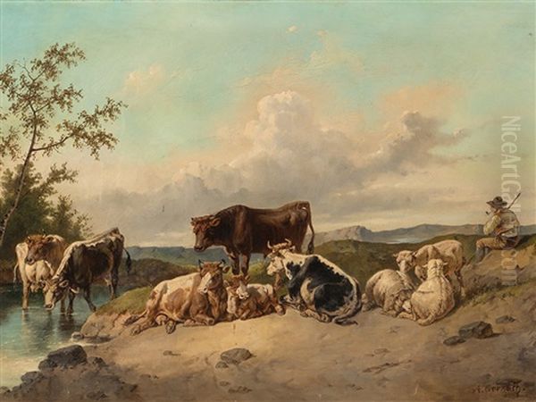 On Pasture Oil Painting by August Gerasch