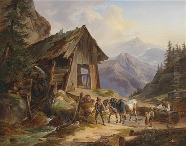 Auf Der Alm Oil Painting by August Gerasch