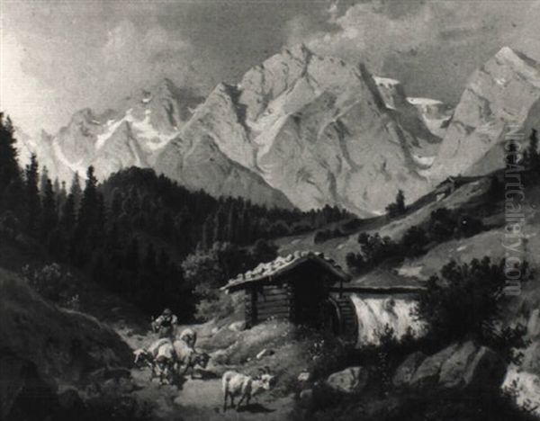 Mitterberg Im Muhlbach Im Pongau Oil Painting by August Gerasch