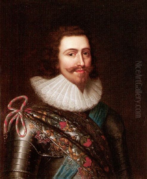 Portrait Of George Villiers, 1st Duke Of Buckingham Wearing Armour, With The Order Of The Garter Oil Painting by Balthazar Gerbier d'Ouvilly