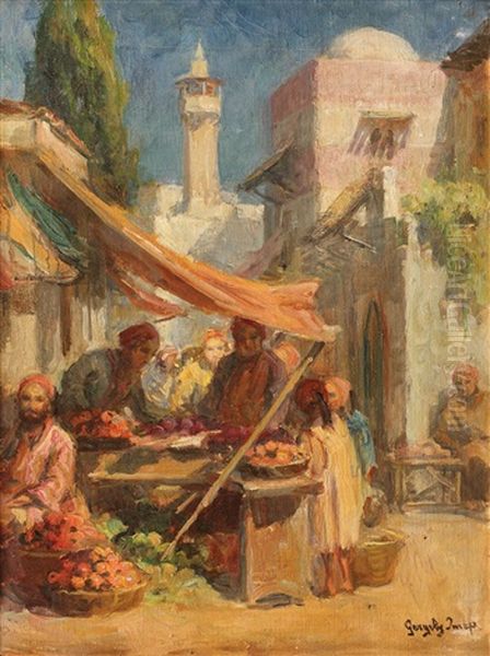 Piata Din Alger Oil Painting by Imre Gergely