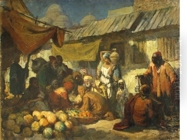 A Market In Tunis Oil Painting by Imre Gergely