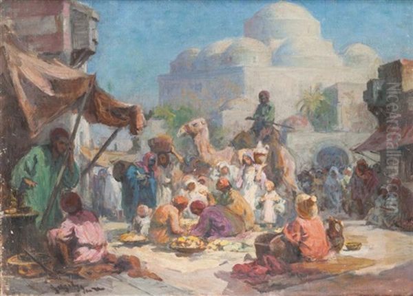 Marche A Sidi Mahrez, Tunis Oil Painting by Imre Gergely