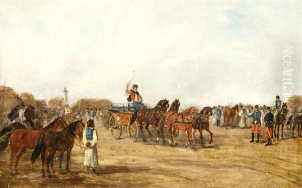 Lovasar Oil Painting by Aloys (Alajos) Gerhardt