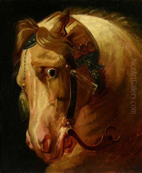 Tete De Cheval (after Antoine-jean Gros) Oil Painting by Theodore Gericault