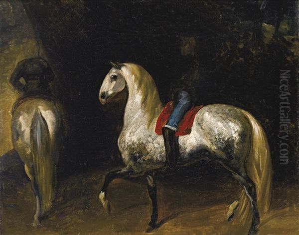 Chevaux Gris Pommele Oil Painting by Theodore Gericault