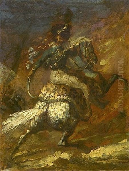 L'officier Des Chasseurs De La Garde Imperiale Chargeant (preparatory Sketch) Oil Painting by Theodore Gericault