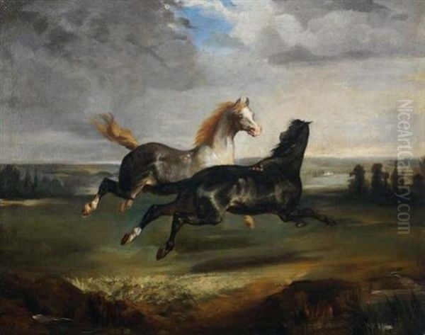 Chevaux Galopant Oil Painting by Theodore Gericault